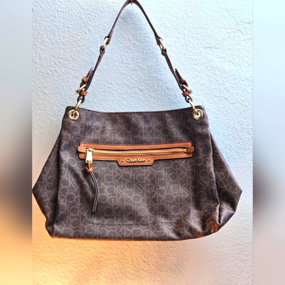 Large Brown Leather Calvin Klein Over the Shoulder Purse